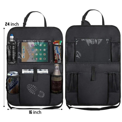 Car Backseat Organizer with Touch Screen Tablet Holder - Auto Storage Pockets & Seat Protectors
