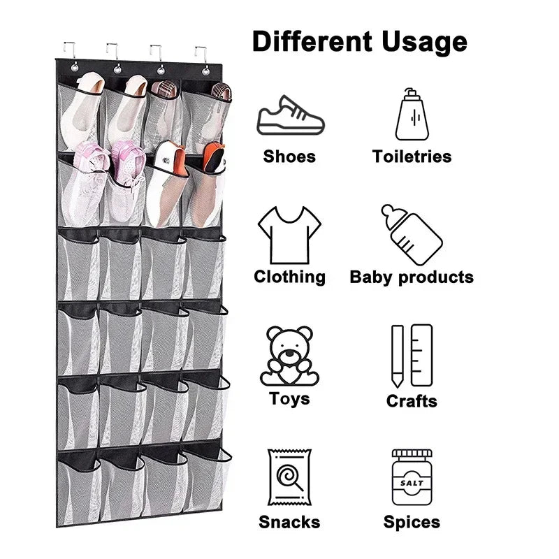 Over The Door Shoe Organizer - 12/24 Grid Large Mesh Pocket Hanging Rack for Closet Storage & Shoe Holder