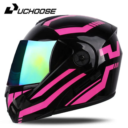 New Full Face Motorcycle Helmet – Racing Helmet with Double Sun Visor & Flip-Up Double Lens for Men & Women, DOT Certified