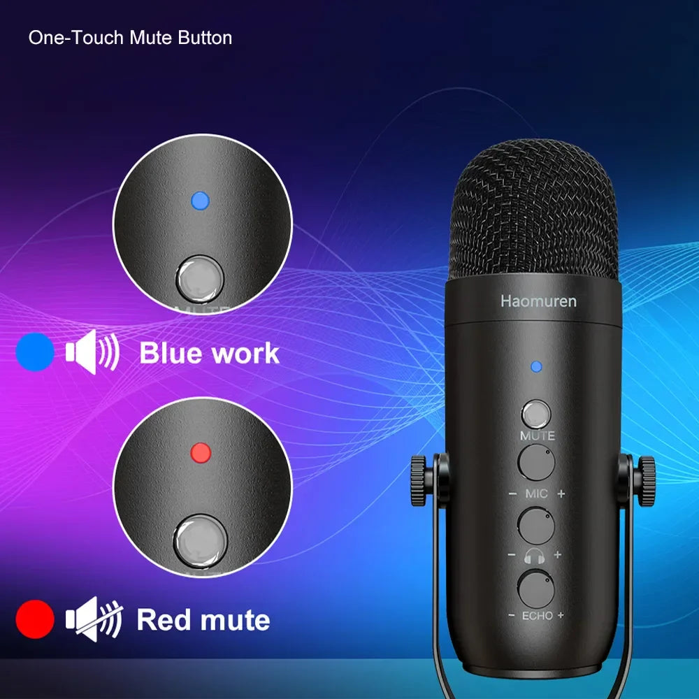 Haomuren USB Podcast Microphone Kit – Cardioid Condenser Mic with Boom Arm for Streaming, Recording, YouTube & PC Studio Use