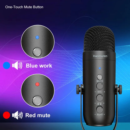 Haomuren USB Podcast Microphone Kit – Cardioid Condenser Mic with Boom Arm for Streaming, Recording, YouTube & PC Studio Use