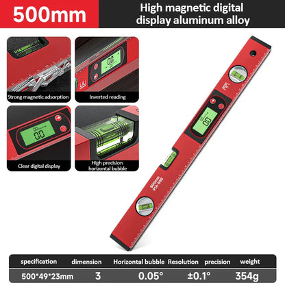 30/40/50cm Digital Display Magnetic Angle Level — Aluminum Alloy Protractor Inclinometer Ruler 90° Measurement Tool