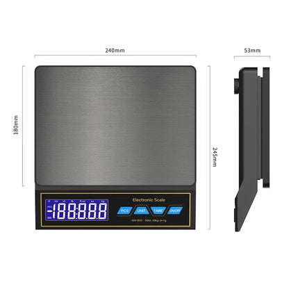 LCD Digital Kitchen Scale 30kg/1g – Rechargeable Stainless Steel Precision Electronic Weighing Scale for Food, Baking & Jewelry
