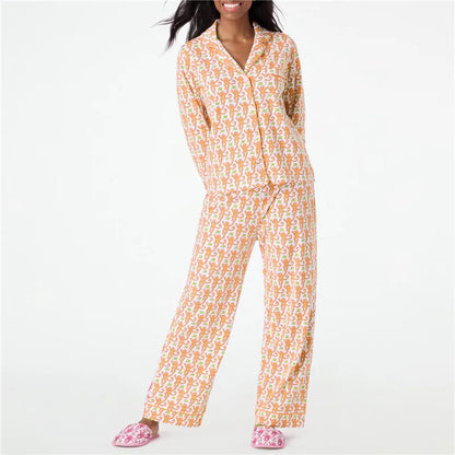 Roller Rabbit Monkey Pajamas Set – Cute Y2K Long Sleeve 2-Piece Loungewear & PJ Pants for Women