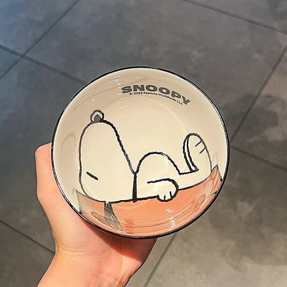 Cute Snoopy Ceramic Bowl Set — Kawaii Anime Tableware, High-Value Household Gift Set