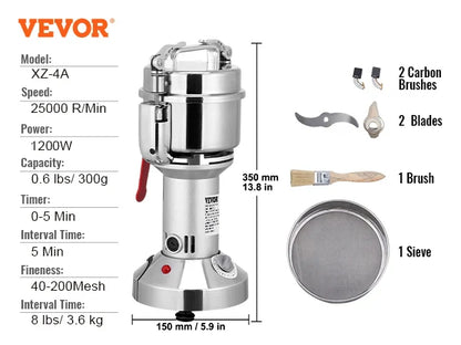 SucceBuy 150-2500g Electric Grain Mill Grinder – Commercial Spice & Herb Grinder for Coffee, Corn & Cereals