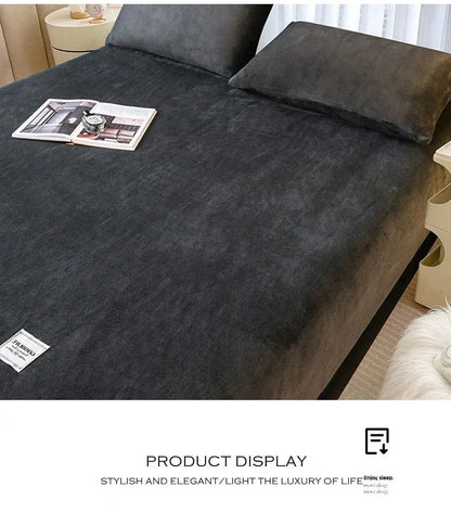 Soft Warm Plush Fitted Sheet – Elastic Coral Fleece Mattress Cover for Winter, Luxury Double Bed Bedding