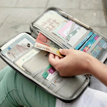 Travel Wallet & Organizer — Passport, Credit Card, Cash, and Document Holder Multifunction Purse Clutch Storage Bag