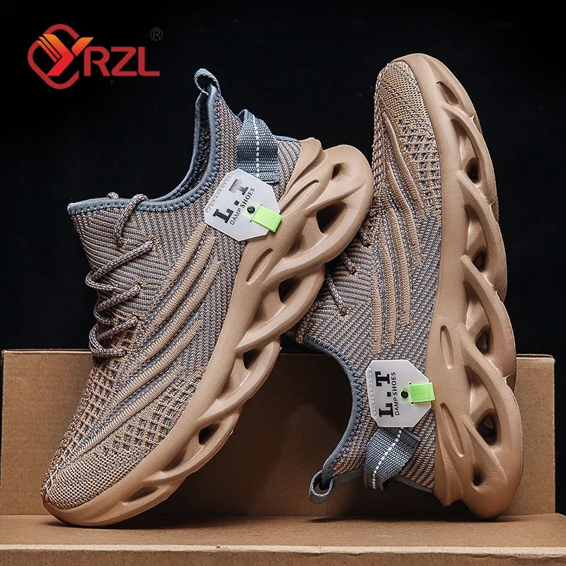 YRZL Men & Women Sports Running Shoes – Black Breathable Mesh Jogging Sneakers with Lightweight Shock Absorption