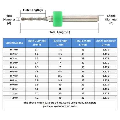 0.1–1.0mm Micro Carbide PCB Drill Bit Set – Tungsten Steel Bits for CNC, Wood & Circuit Board Precision Drilling