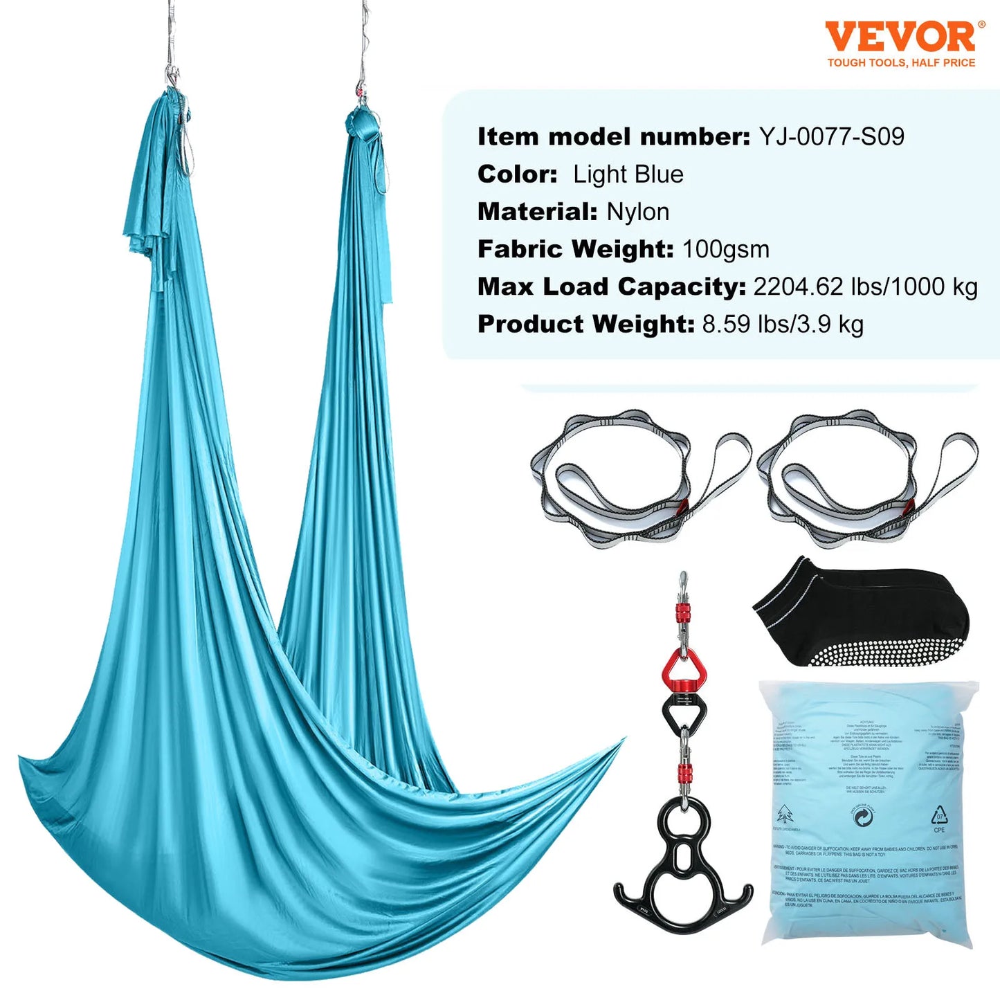 SucceBuy 8.7/11 Yards Aerial Yoga Hammock & Swing Starter Kit – Aerial Silk Fabric Yoga Strap Accessory for All Fitness Levels
