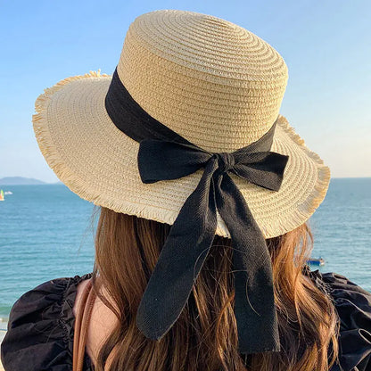 Bow Straw Hat for Women – Wide Brim Sun Visor Cap for Beach, Summer Vacation & Outdoor Sun Protection