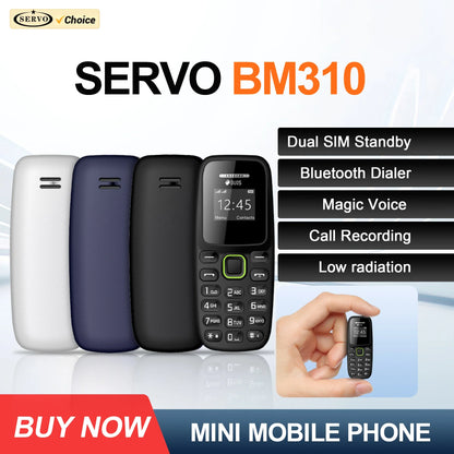 SERVO BM310 Mini Mobile Phone – Dual SIM, Call Recording, Magic Voice, Blacklist, MP3 Player, 2G Tiny Button Cellphone