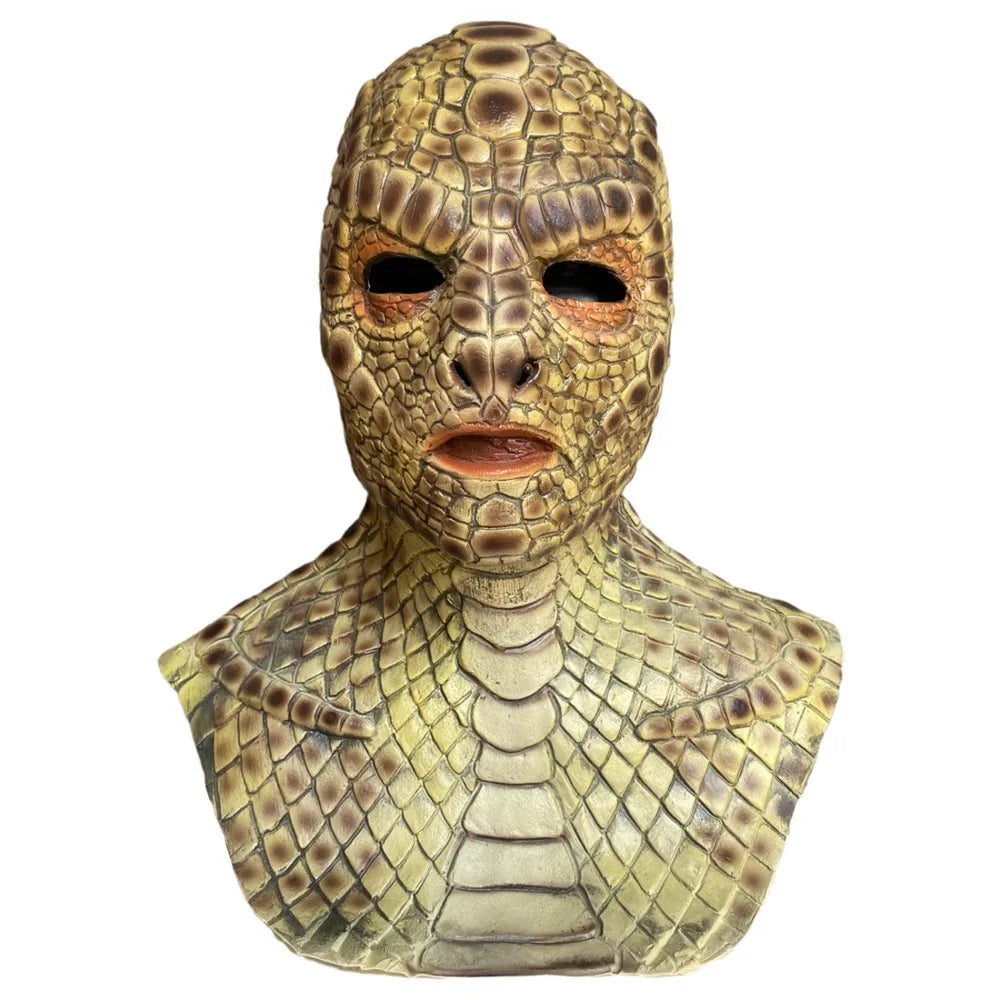 Realistic Lizard Man Snake Monster Mask - Soft Reptile Texture Full Face Latex Costume Headgear for Adults