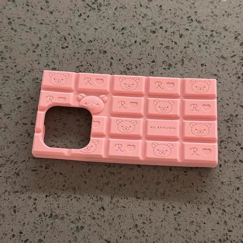 Kawaii Bear Rilakkuma Chocolate Silicone Soft Phone Case for iPhone 17, 16, 15, 14, 13, 12 Pro & Pro Max