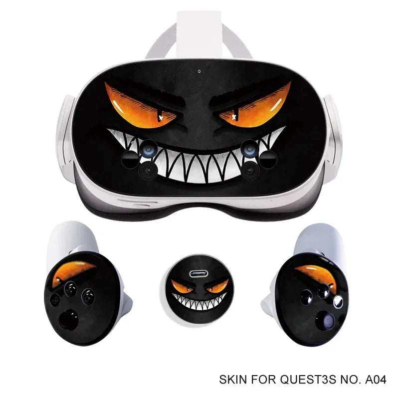 Skin Stickers for Meta Quest 3S VR Headset & Controllers – Vinyl Protective Decals with Halloween Pattern for Oculus 3S