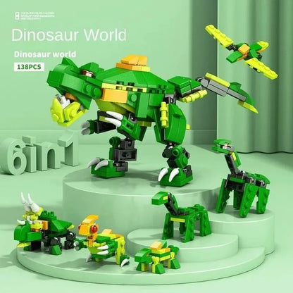 6-in-1 Police Truck Mech Dinosaur Building Blocks - Tank, Helicopter & Fire Truck Educational Toy