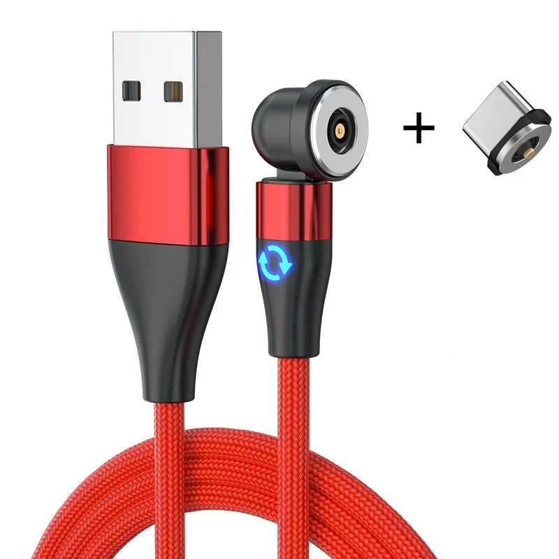 3-in-1 Magnetic Charging Cable — Micro USB & Type-C with 540° Rotate LED for Xiaomi, Samsung, Huawei, iPhone