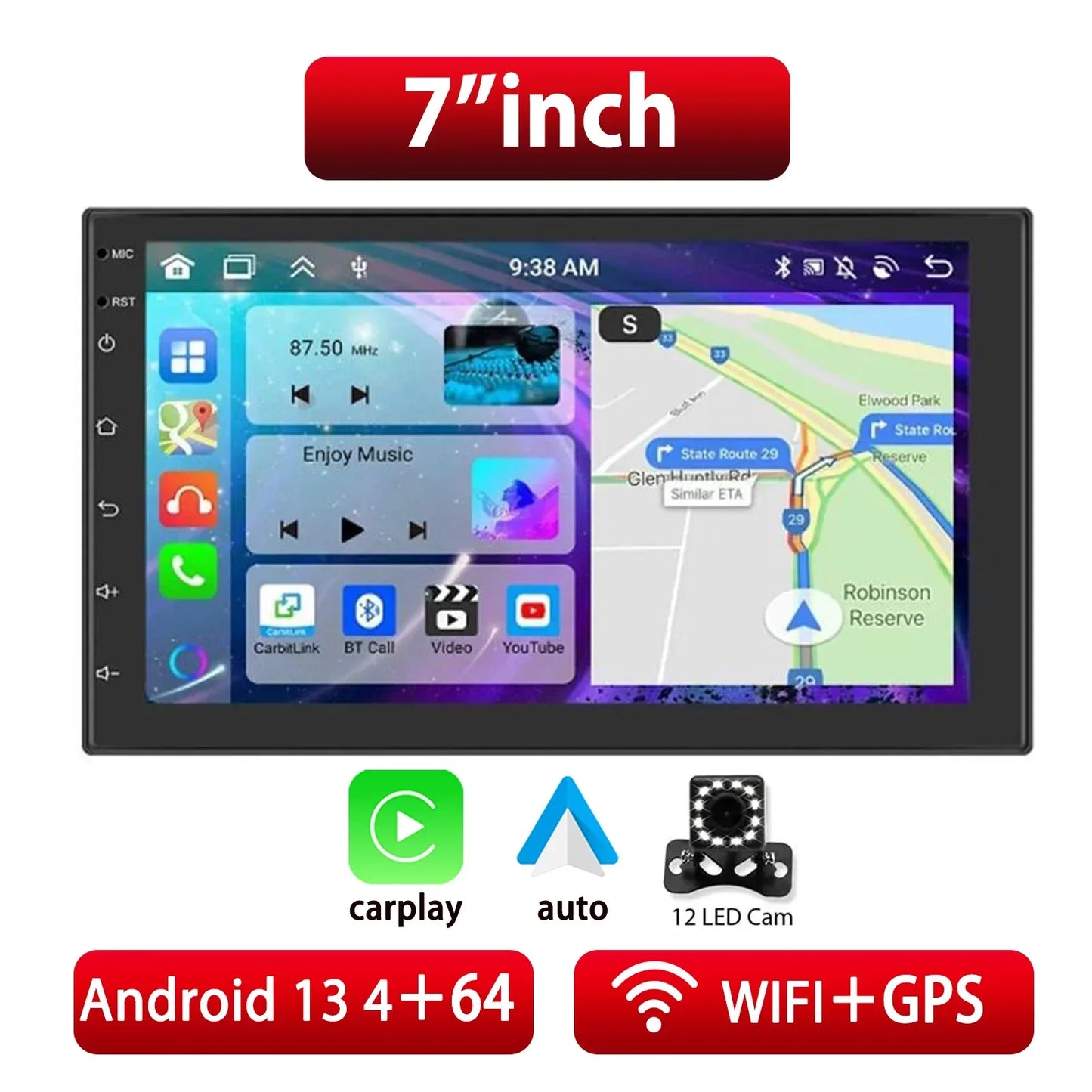 ESSGOO 2-Din Android Car Radio — 7/9/10" CarPlay Multimedia Player with GPS, Stereo Video Player for Tesla-Style, Nissan & Hyundai