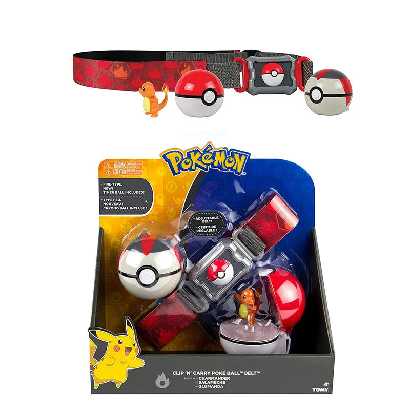 Pokémon Toy Belt Set — Poké Ball Battle Belt with Pikachu, Eevee, Charmander & Bulbasaur for Kids Gift