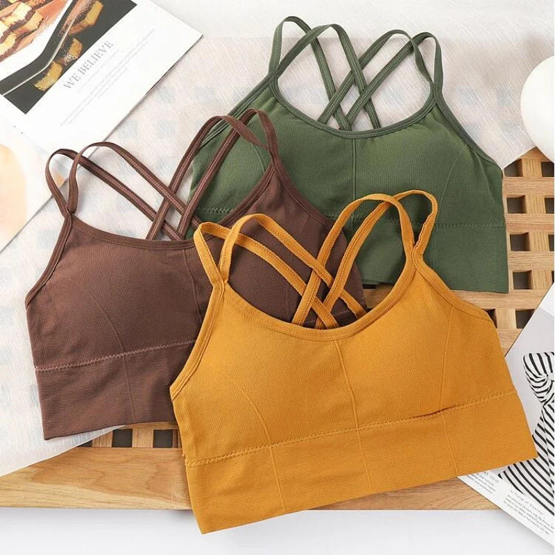 Sexy Women's Back Cross Strap Tank Top – Breathable Soft Sports Bra for Running and Yoga, Solid Color Fitness Bra