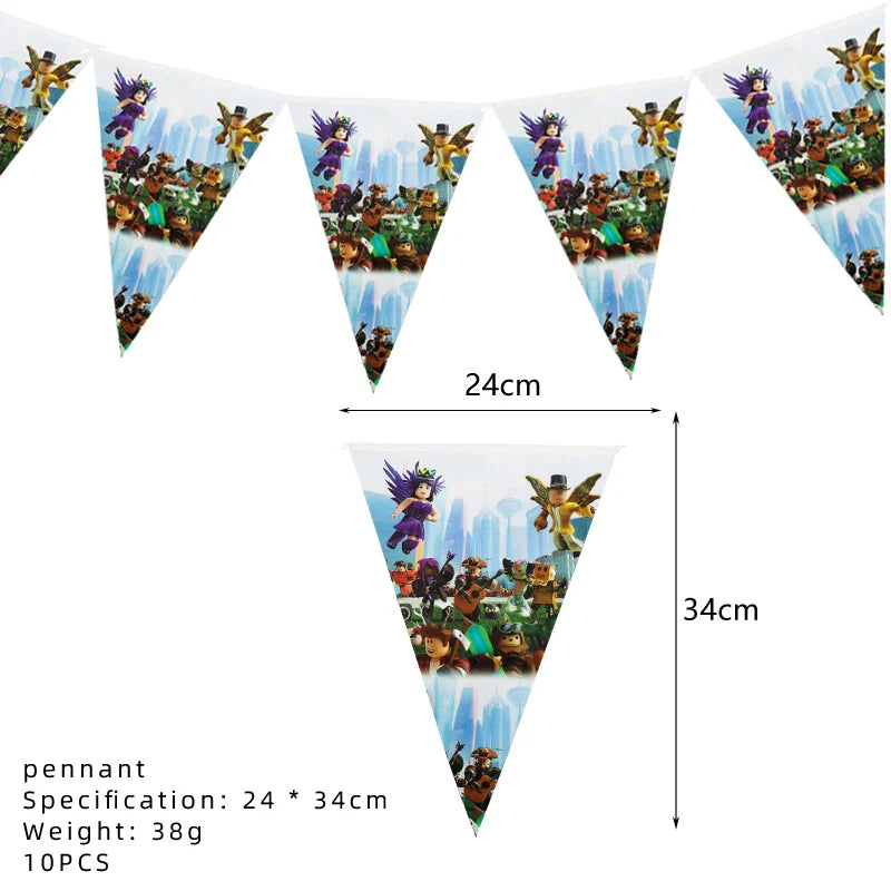 Roblox Birthday Party Supplies — Balloons, Disposable Tableware & Backdrop for Kids’ Party or Baby Shower