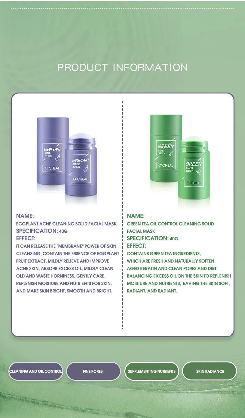 Green Tea & Honey Peach Facial Mask Stick – Pore Cleansing, Moisturizing & Charcoal Mud Mask