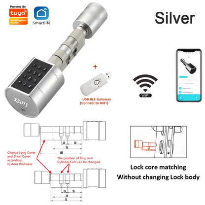 Tuya App Fingerprint Cylinder Smart Door Lock – Electronic Keypad, Key Card & Remote Control for Home & Apartment