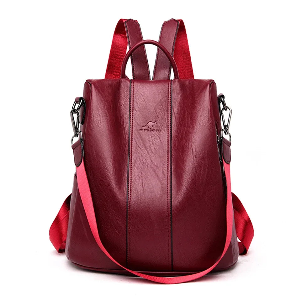 Anti-Theft Leather Backpack for Women - Vintage Shoulder Bag, High Capacity Travel and School Backpack, Mochila Feminina