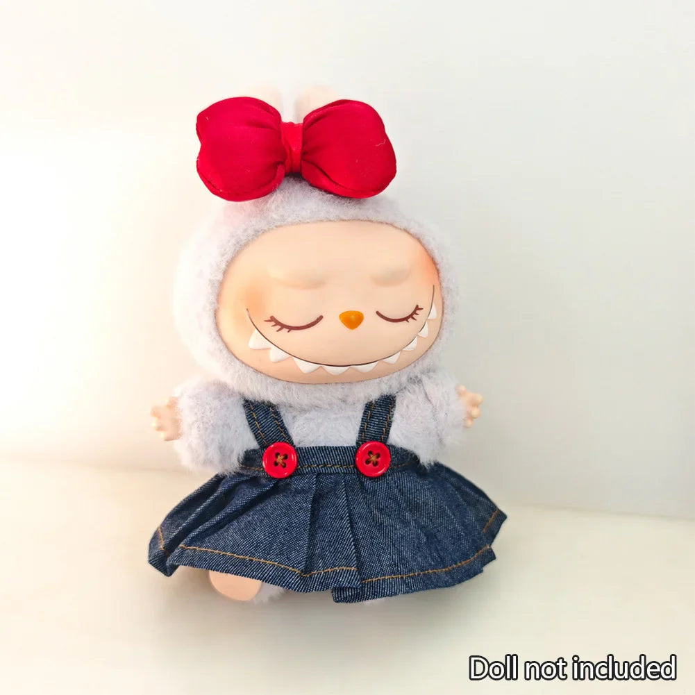 Mini Doll Clothes & Accessories — 15–17cm Labubu & 10cm Cotton Doll Outfit, Pink Hoodie & Yarn Skirt (No Doll)