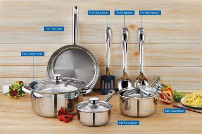 10-Piece Nonstick Stainless Steel Cookware Set – Durable, Stylish Pots & Pans for Everyday Cooking