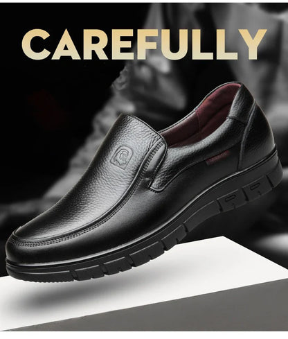 Genuine Leather Casual Shoes for Men – Flat Platform Walking Loafers, Breathable Handmade Outdoor Sneakers