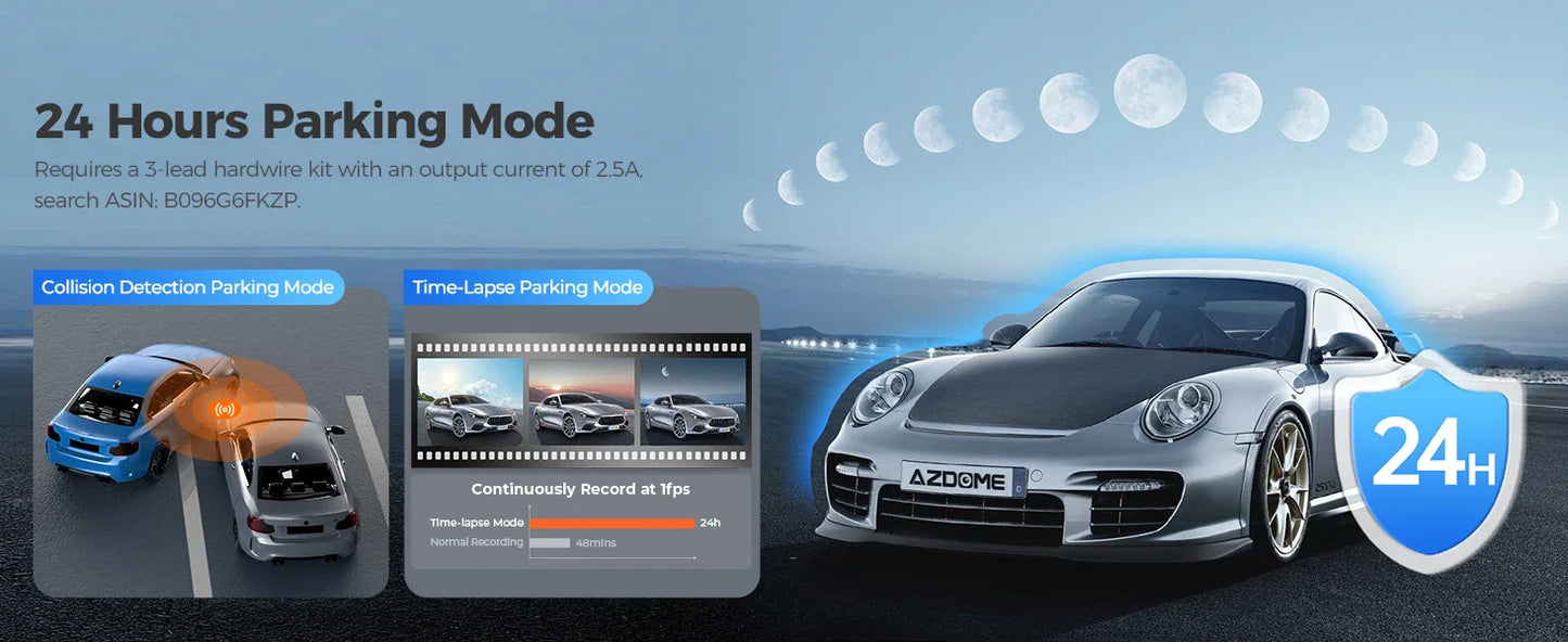 AZDOME M550 Pro 4K Car DVR Dash Cam – WiFi 5.8GHz, Front/Cabin/Rear Cameras, GPS, Night Vision & Parking Monitor