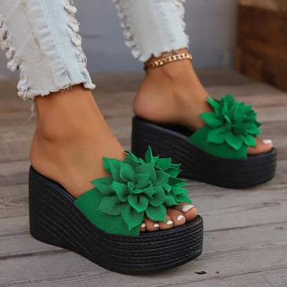 Women’s Platform Wedge Slippers – Summer Beach High Heel Flower Fashion Casual Sandals