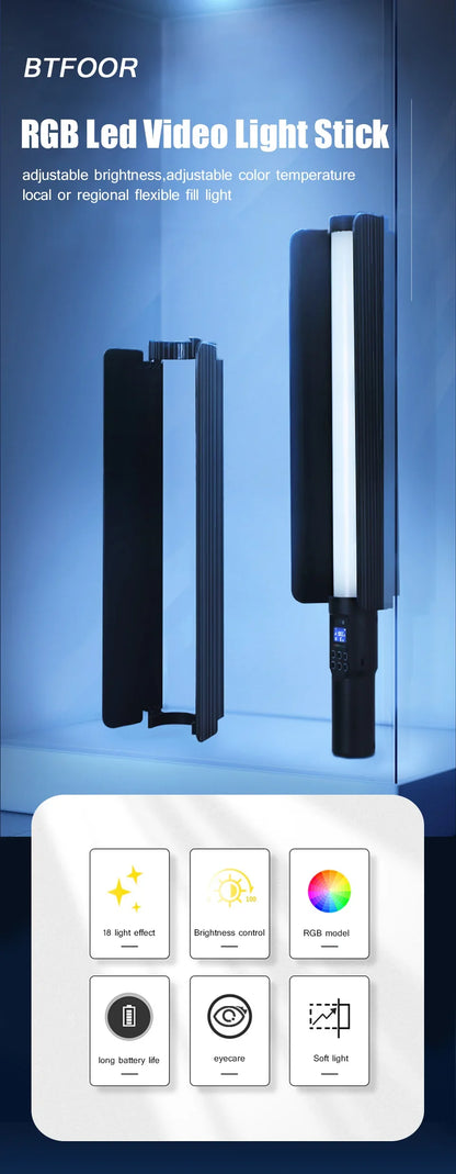 RGB Photography Video Light Stick - Colorful LED Lamp Fill Light, Handheld Speedlight with Tripod Stand for Parties