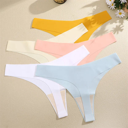 FINETOO 3PCS Women’s Ice Silk Seamless V-Waist Thongs — Low Rise Sport Panties, 10 Solid Colors, Breathable G-String