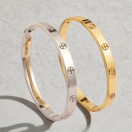 European American Stainless Steel Cross Bracelet - Gold & Silver Couple Jewelry, Perfect Holiday Gift for Men & Women