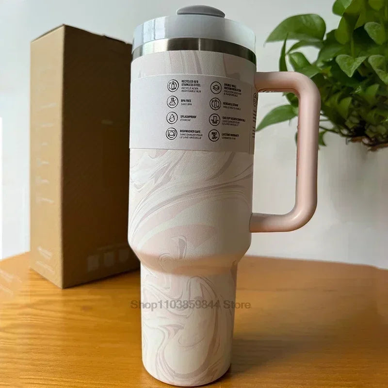 2025 New Stainless Steel Travel Mug with Handle & Straw Lid – 30oz/40oz Vacuum Insulated, Double Wall Thermal Iced Cup