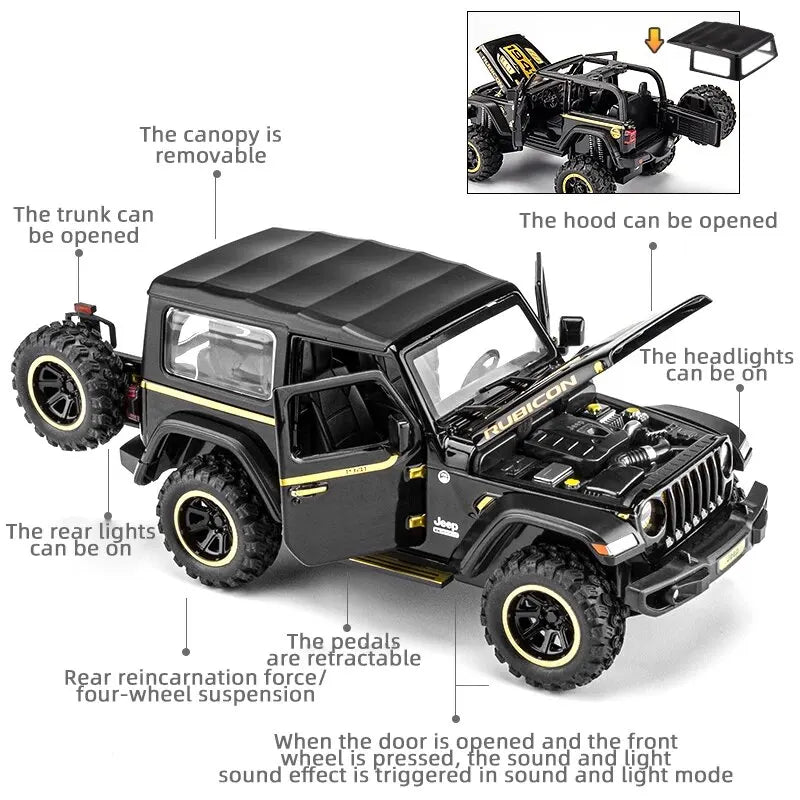 1:32 Off-Road 7-Door Wrangler Diecast Model Car with Opening Doors & Lights – Metal Alloy Toy for Kids & Adults