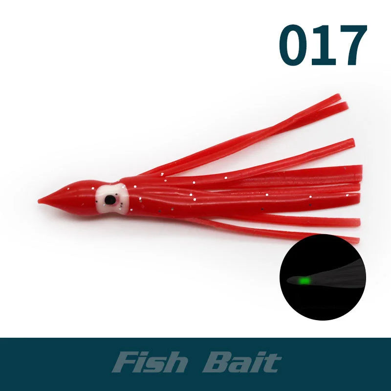 PRO BEROS 5Pcs Luminous Octopus Fishing Lures - Silicone Squid Skirts Glow Bait for Tuna Trolling & Sea Jigging