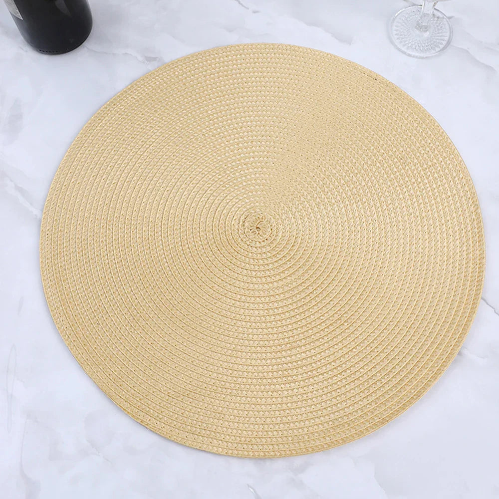 38cm Round Braided Tableware Mat – Washable, Anti-Slip, Heat-Resistant Dining Placemat and Drink Coaster for Home Decor