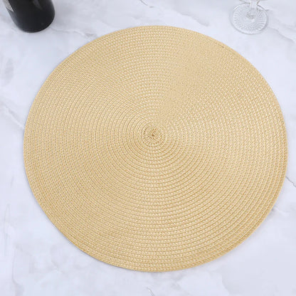 38cm Round Braided Tableware Mat – Washable, Anti-Slip, Heat-Resistant Dining Placemat and Drink Coaster for Home Decor
