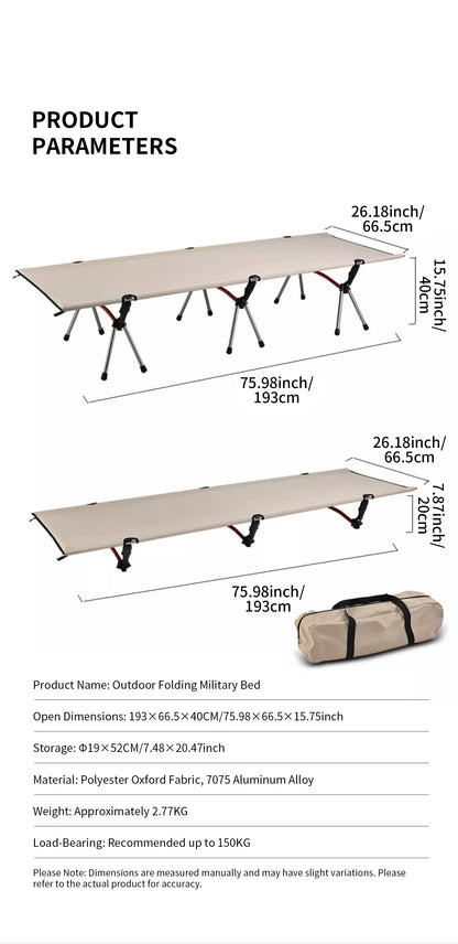 Portable Camping Cot – Lightweight Collapsible Sleeping Bed for Hiking, Backpacking & Outdoor Use, Foldable Single Tent Bed
