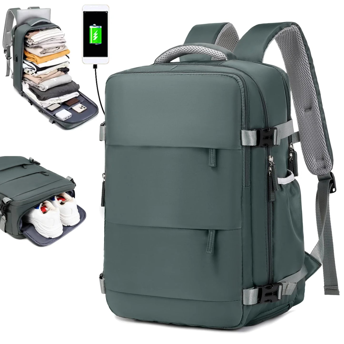 Travel Backpack with 15.6-Inch Laptop Compartment - Waterproof Design and Shoe Storage, Unisex Backpack