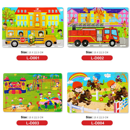 30PCS Montessori Wooden 3D Cartoon Animal Puzzle – Educational Jigsaw Board Game for Kids