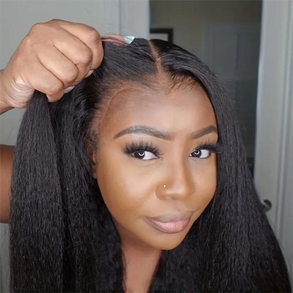 Kinky Straight Human Hair Wig – 13x4 Lace Front, Pre-Plucked Yaki Straight Brazilian Wig
