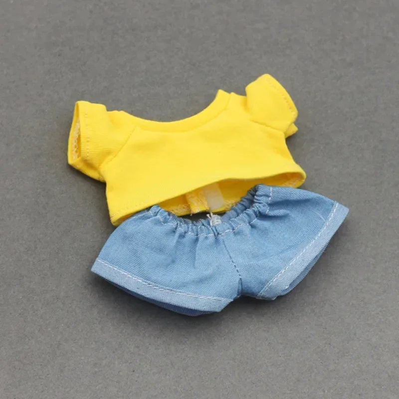 15-17cm Labubu & 10cm Cotoon Doll Clothes — Kpop EXO Idol Doll Outfit Set, T-Shirt & Denim Shorts Accessories