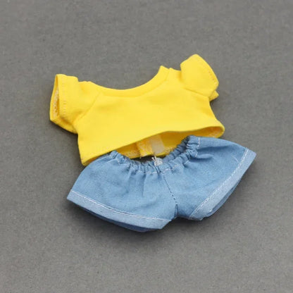 15-17cm Labubu & 10cm Cotoon Doll Clothes — Kpop EXO Idol Doll Outfit Set, T-Shirt & Denim Shorts Accessories