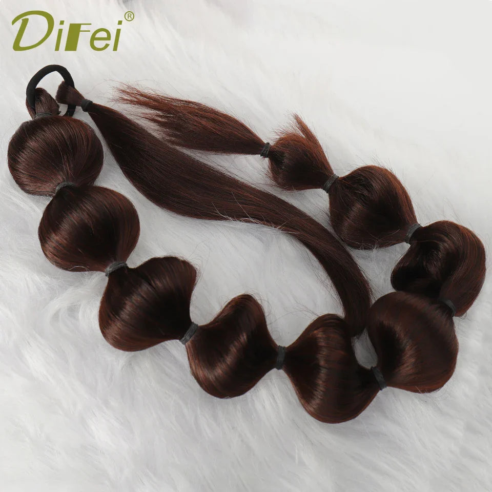 Synthetic Bubble Ponytail Extension : Wrap Around Hair Extensions for Women - Natural Black Brown Lantern Style