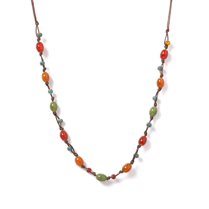 Colorful Handmade Ceramic Jewelry Set - Adjustable Boho Necklace & Bracelet Two-in-One Gift for Women